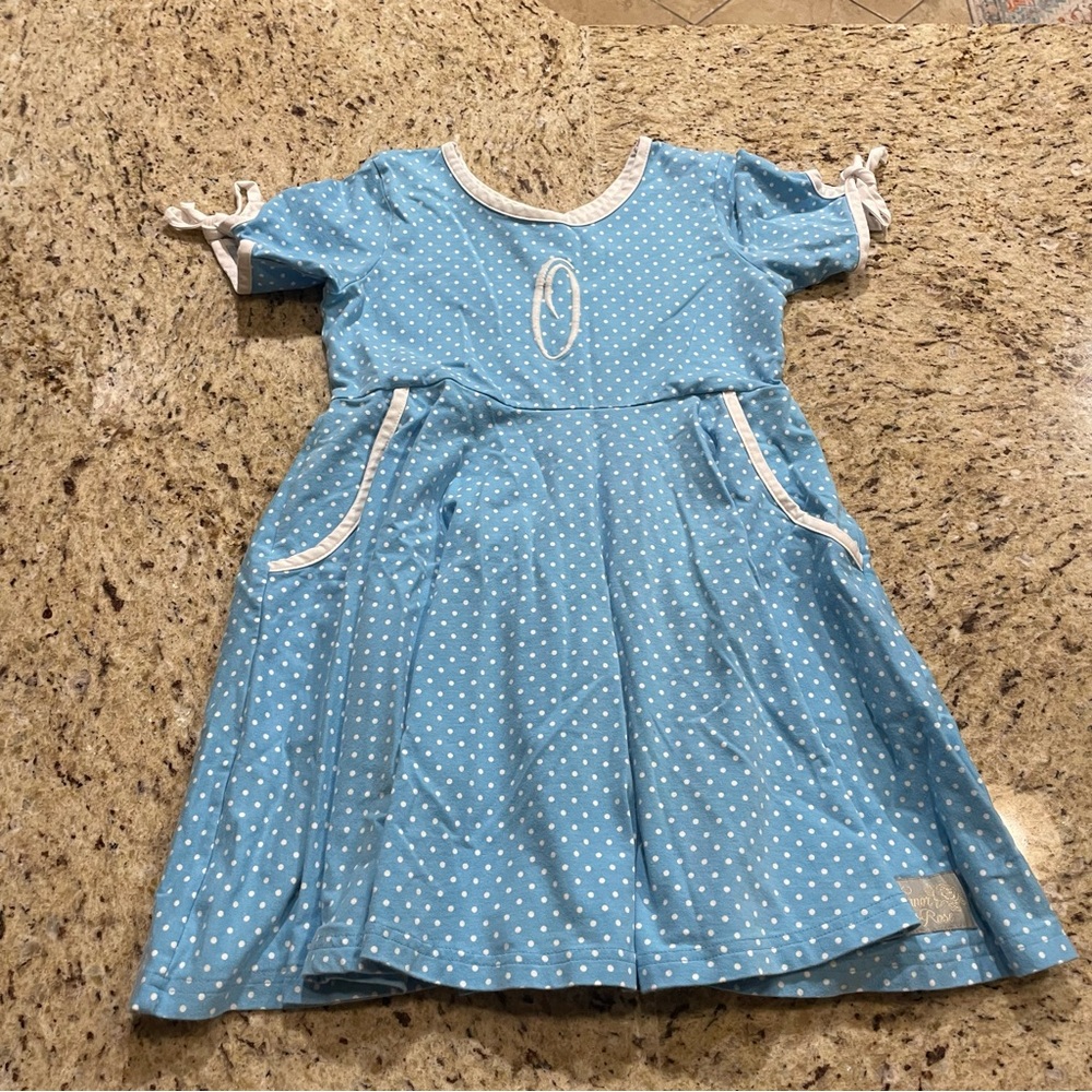 Eleanor Rose Blue and White Polka Dot Dress with “O”l